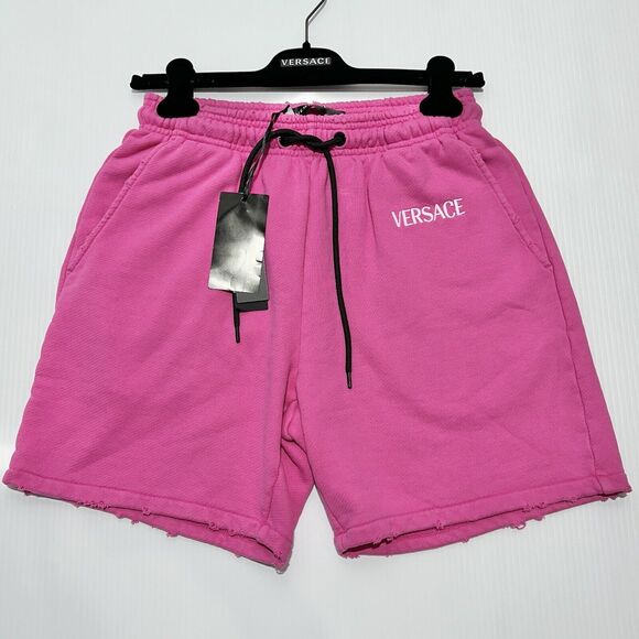Runway Versace Logo Drawstring Distressed Jersey Pink Shorts Size 40/S NWT - Picture 4 of 15